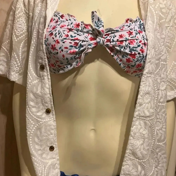 Xhilaration Floral Strapless Bandeau Bikini Top White Red Blue Size M​ - Picture 5 of 5